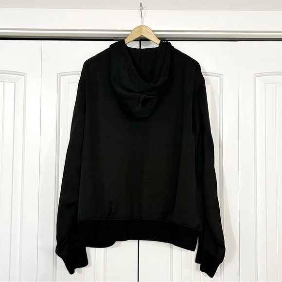 Vince Black Satin Cotton Merino Wool Trim Zip Up Hoodie Jacket - Picture 8 of 8